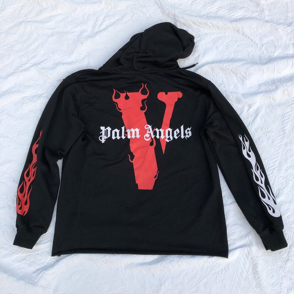 VLONE X Palm Angel Black Red Flames Hoodie Mens Medium